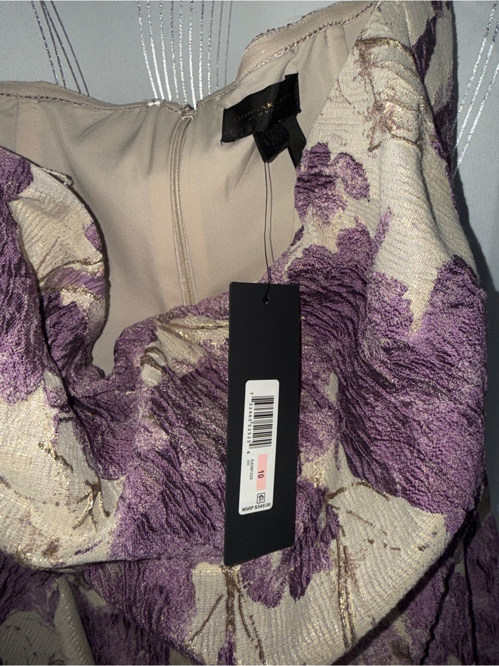 Donna Karan Floral Ruffle Strapless Jacquard Trumpet Gown - Picture 6 of 7